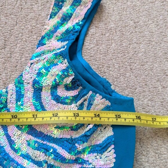 Aqua Blue & Sequence Indian Sari - Small Like New - Picture 3 of 5